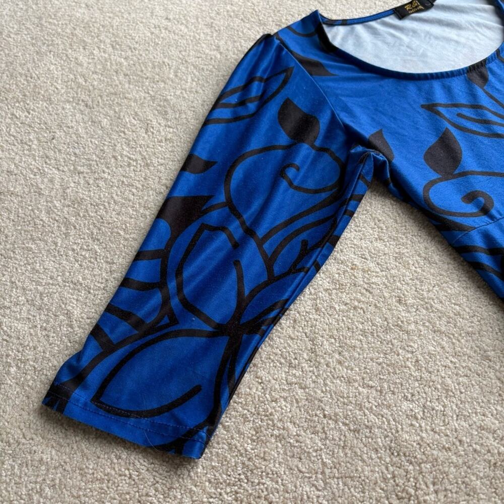 Blue and Black Floral Midi Dress - Picture 5 of 7